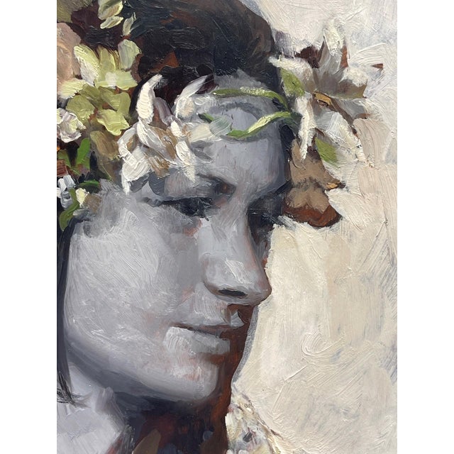 Nymph IV by Jane Radstrom | Oil Painting of a woman with flowers in her hair For Sale - Image 4 of 5