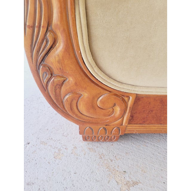Monumental Vintage Hollywood Regency Neoclassical Curule Style Oversized Velvet Accent Chair / Bench Chair For Sale - Image 13 of 14