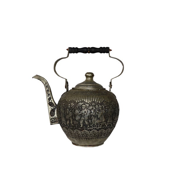 Large Copper Tea Pot with Engraving, 1940s For Sale
