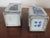 Pair antique 19th c. Chinese blue and white porcelain brush pots or vases. Each pot of square form with raised panels...