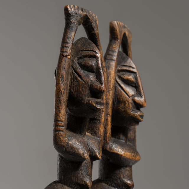 African 20th Century Dark Brown African Hand-Carved Lidded Vessel with Caryatid Figures For Sale - Image 3 of 15