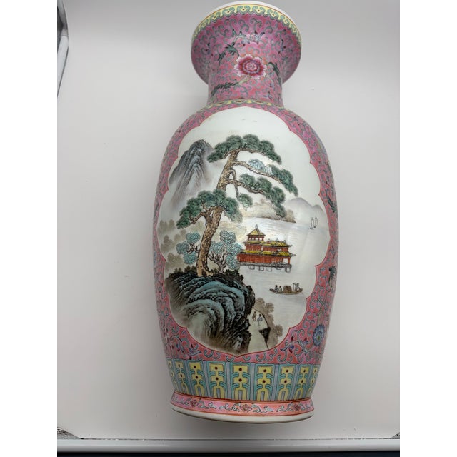 Large 20th Century Chinese Famille Rose Porcelain Baluster Vase 18” For Sale - Image 9 of 9