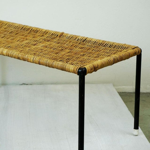 Mid-Century Austrian Black Steel and Wicker Side Table attributed to Carl Auböck, 1950s For Sale - Image 9 of 12