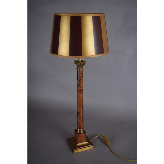 Mid-Century Modern Wooden Table Lamp with Brass Details, 1970s For Sale - Image 3 of 8