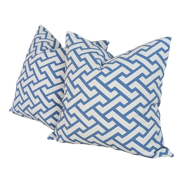 Quadrille Blue Aga Performance Outdoor Pillows - Set of 2 For Sale
