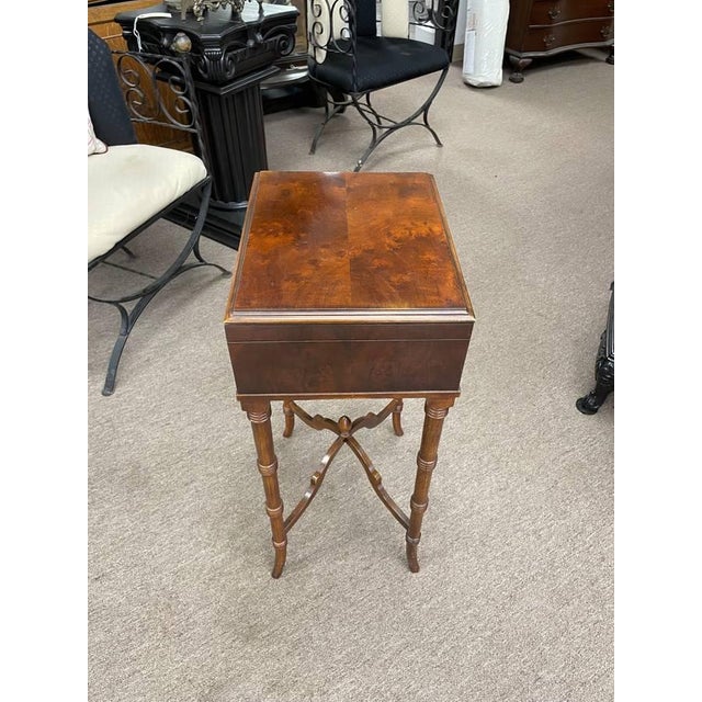 Chippendale Vintage Drexel Walnut Lift Top Side Table, Burl Top, Carved Legs, Solid Wood Legs For Sale - Image 3 of 9