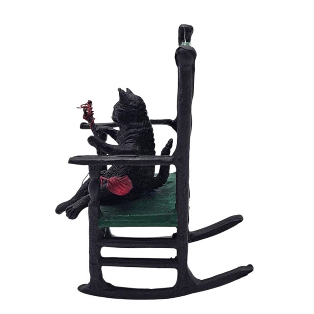 Figurative Austrian Cold-Painted Vienna Bronze Cat Knitting in Rocking Chair For Sale - Image 3 of 15