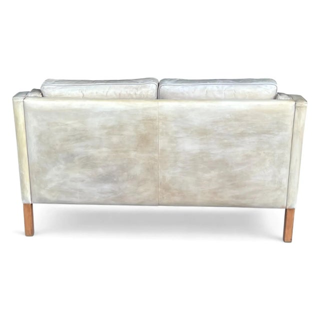 Danish Modern Patinated Tan Leather Loveseat in the Style of Børge Moge For Sale - Image 12 of 18