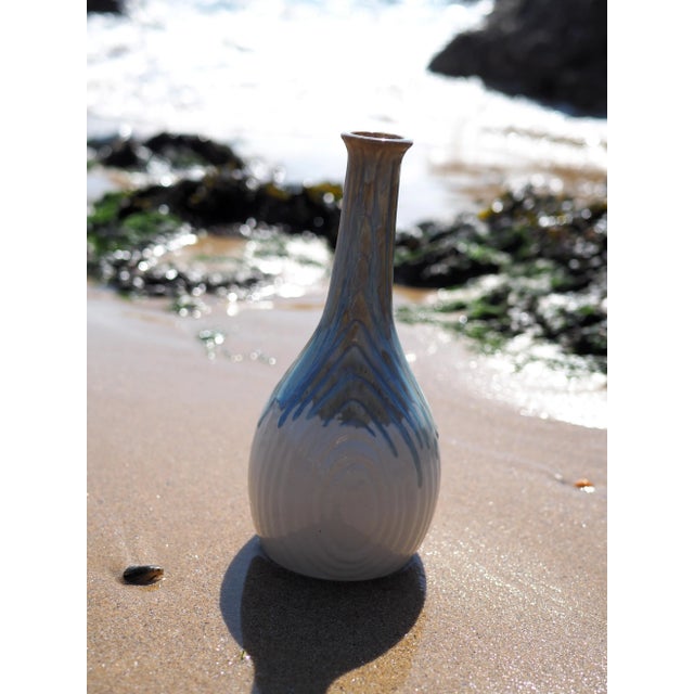 Mid-Century French Rhoda Cloudware Blue, Grey and White Vase With Stripped Shape For Sale - Image 9 of 13