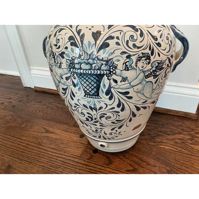 Italian 1970s Large Hand Painted Italian Ceramic Umbrella Stand / Floor Urn by Ceramiche La Ginestra For Sale - Image 3 of 8