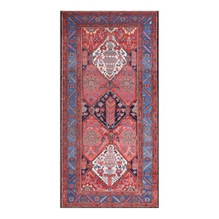 1900s Red Geometric Tribal Antique Persian Bakhtiari Rug 5' 3" X 10' 4" Handknotted Wool Carpet For Sale