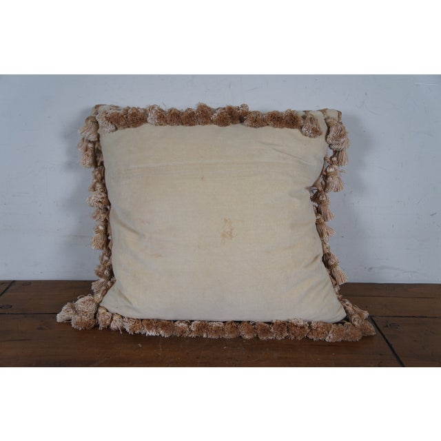Late 20th Century Embroidered Pink & Blue Floral Down Filled Throw Pillow With Tassels For Sale - Image 4 of 10