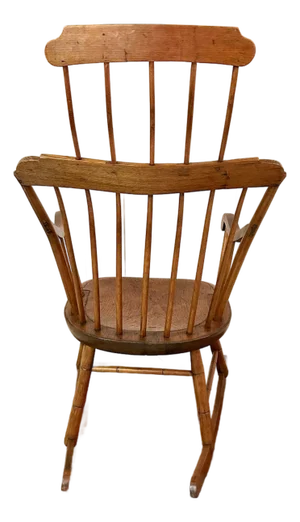 New England Windsor Comb-Back Rocker, Circa 1810, Spindle Back, Splayed Legs, Extended Crest Rail Rocker, With Saddle Seat