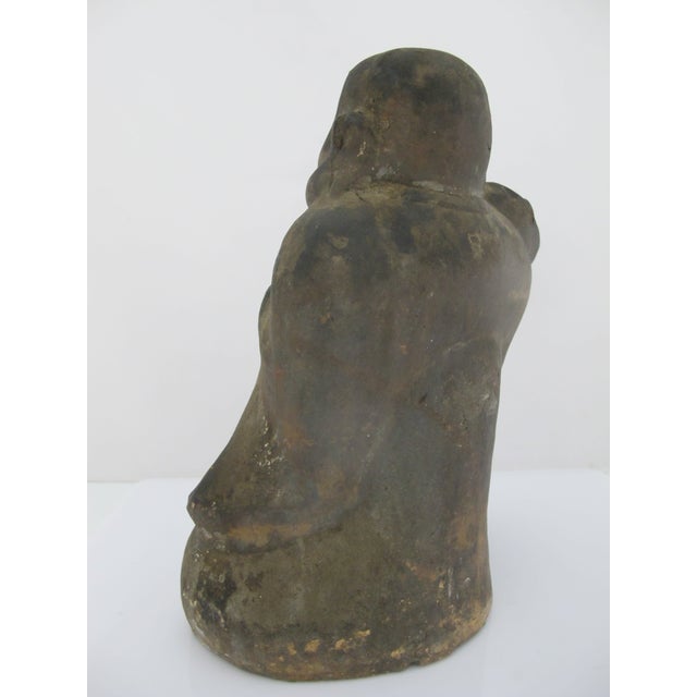 Old Japanese Fushimi Ningyo Clay Hotei Laughing Jolly Buddha Figurine For Sale - Image 4 of 6