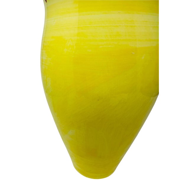 Yellow Vintage 1980s Italian Hand-Painted Yellow Floral Ceramic 12-Inch Urn Vase For Sale - Image 8 of 12
