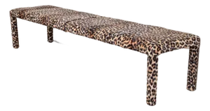 Milo Baughman Style Mid-Century Modern Parsons Leopard Print Upholstered Long Bench, Circa 1970s