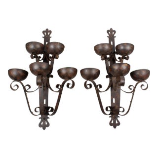 Pair of Art Deco Wrought Iron Large Sconces For Sale