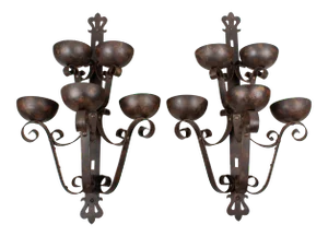 Pair of Art Deco Wrought Iron Large Sconces