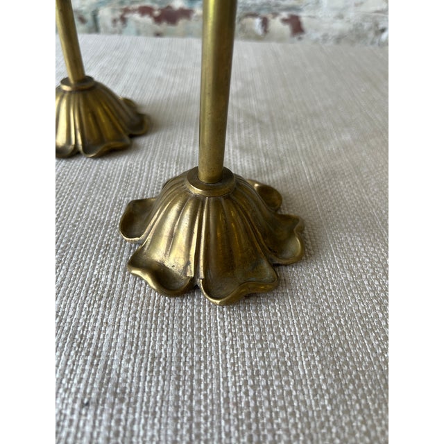 Metal Vintage Brass Tulip Candlestick Trio – Sculptural Flower Form For Sale - Image 7 of 8
