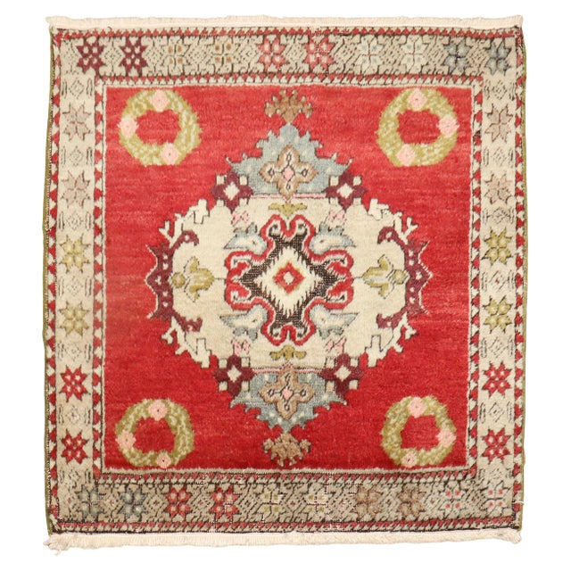 Mini Square Antique Turkish Rug For Sale - Image 15 of 18