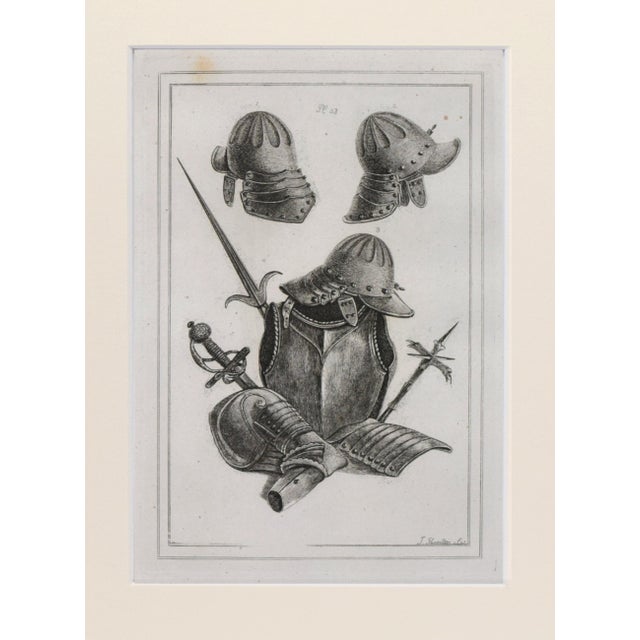 19th Century engraving of British armour and weaponry. Copper Plate engraving published 1801, London for "Military...