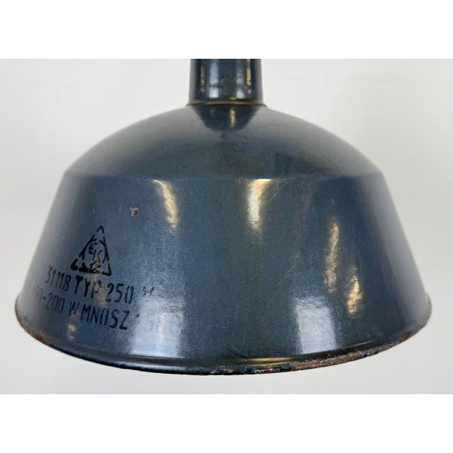 Industrial Dark Blue Enamel Pendant Lamp from Emax, 1960s For Sale - Image 4 of 18