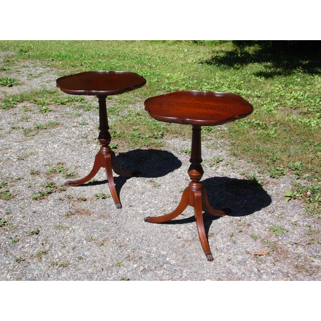 Vintage Pair Duncan Phyfe Federal Style Imperial Mahogany Pie Crust