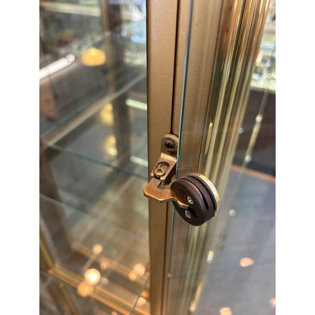 Gold 1990s Mastercraft Style Brass + Glass Lighted Display Cabinet For Sale - Image 8 of 12