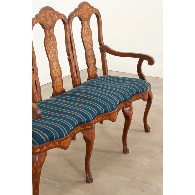 Rococo Dutch 18th Century Three-Seat Marquetry Inlay Settee For Sale - Image 3 of 13