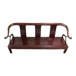 Chinese Solid Rosewood Horseshoe Back Settee 3-Seater Bench Sofa in Traditional Form Dating to the Late 20th Century