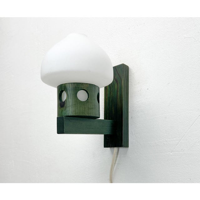 Green Mid-Century Swedish Wall Lamp Wood and Opaline 1960s For Sale - Image 8 of 8