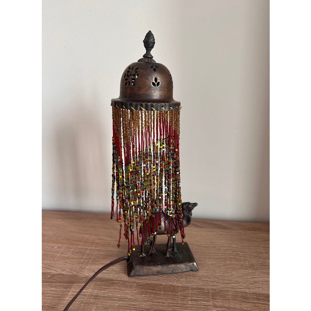 Vintage Middle Eastern-Style Camel Table Lamp With Colorful Glass Bead ...