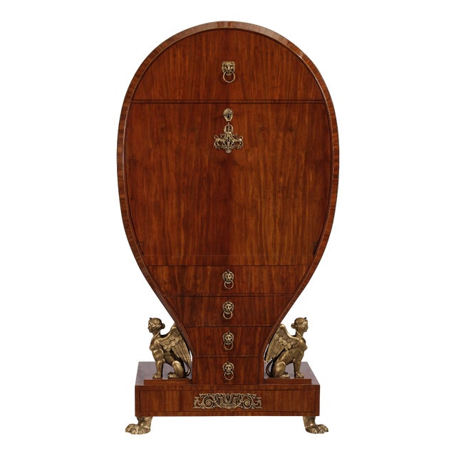 Amsterdam Lyre Secretary in Mahogany on Oak, 1870s For Sale