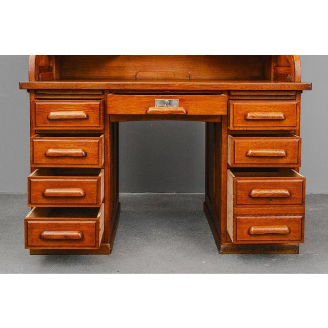 Industrial Style Oak Roll-Top Desk, Early 20th Century For Sale - Image 10 of 18