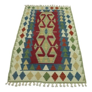 1970s Boho Style Turkish Vintage Hand Knotted Geometric Design Oushak Kilim Rug For Sale