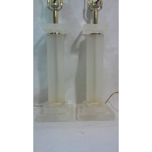 Plastic Karl Springer Attributed Lamps Lucite Column Table Lamps Hollywood Regency For Sale - Image 7 of 9