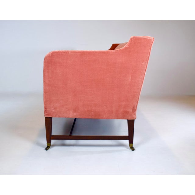 1950s Classic Vintage Hepplewhite Velvet Sofa on Brass Casters For Sale - Image 5 of 12