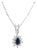 Dainty Pear Shaped Sapphire Diamond Halo Necklace 14k White Gold 16" For Sale