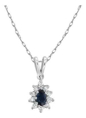 Dainty Pear Shaped Sapphire Diamond Halo Necklace 14k White Gold 16"