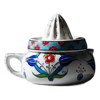 Handmade Ceramic Decorative Lemon Juicer Sculpture – Hand-Painted Iznik Tulips – Kitchen Shelf Decor Accent (Not Food Safe) For Sale
