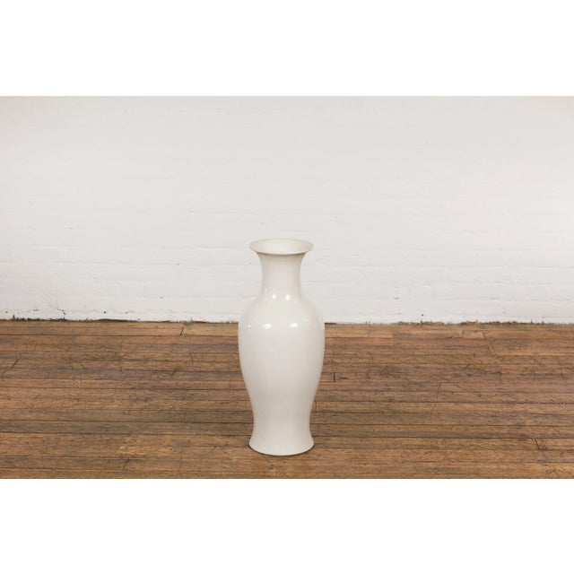 Vintage White Curved Body & Flared Neck Vase For Sale - Image 11 of 12