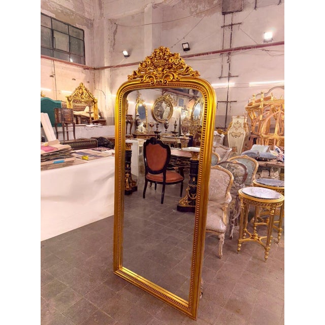 French Vintage French Louis XV Arched Rectangle Rococo Floor Mirror For Sale - Image 3 of 7