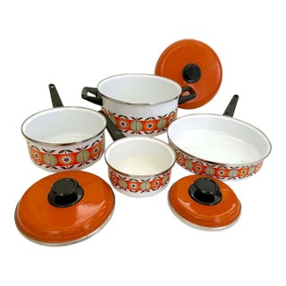 1960's Enamel Cooking Pot Set - 4 Piece For Sale
