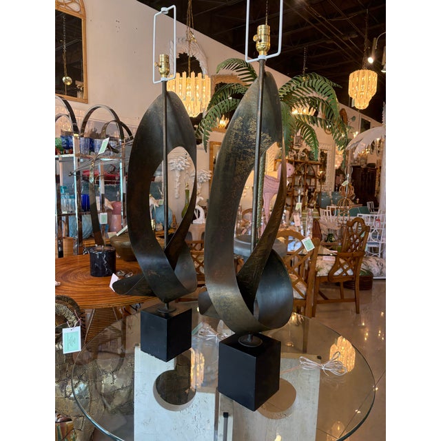 Pair Harry Balmer & Harold Weiss for Laurel Ribbon Brutalist Table Lamps For Sale - Image 12 of 12