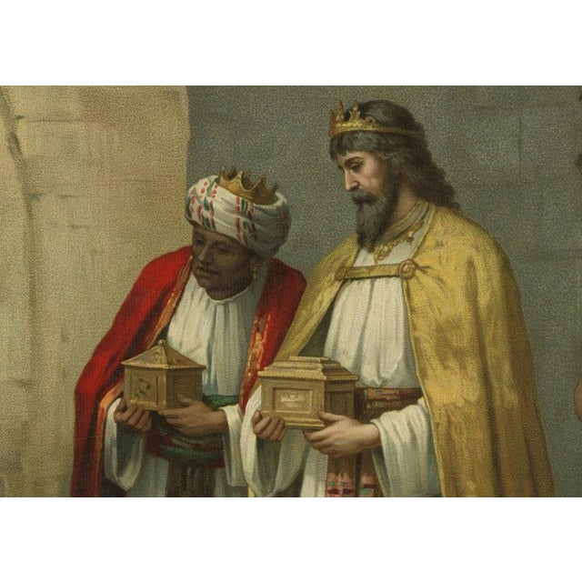German Devotional Press, Holy Family and Three Kings, 1900s, Chromolithograph on Paper For Sale - Image 3 of 10