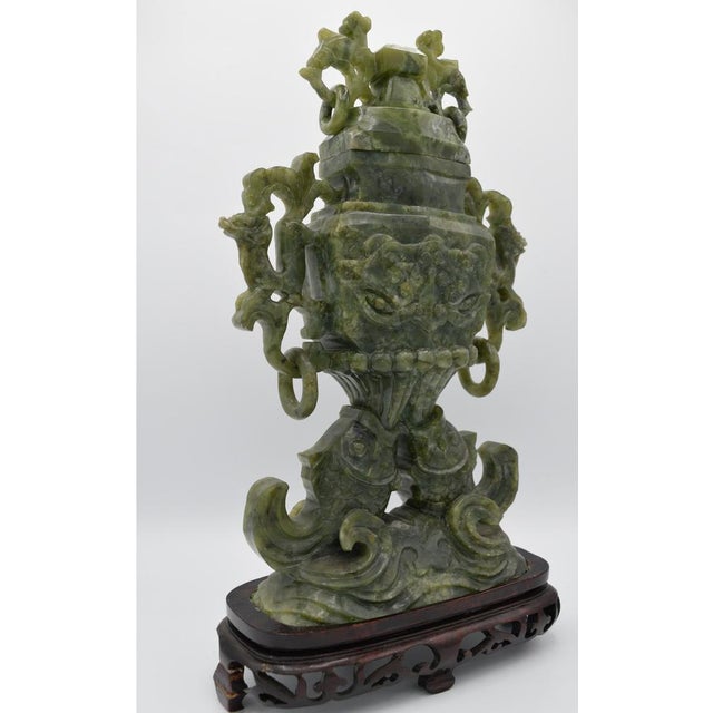 Large Green Serpentine Covered Vase, China For Sale - Image 6 of 13
