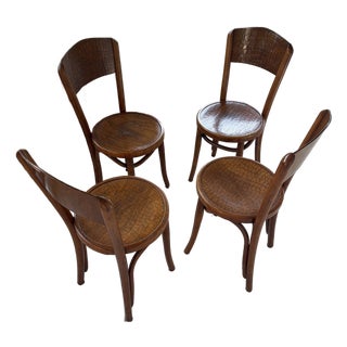 Set of 4 Antique Mundus/Attributed to Thonet Bentwood Bistro Chairs With Crocodile Pattern For Sale