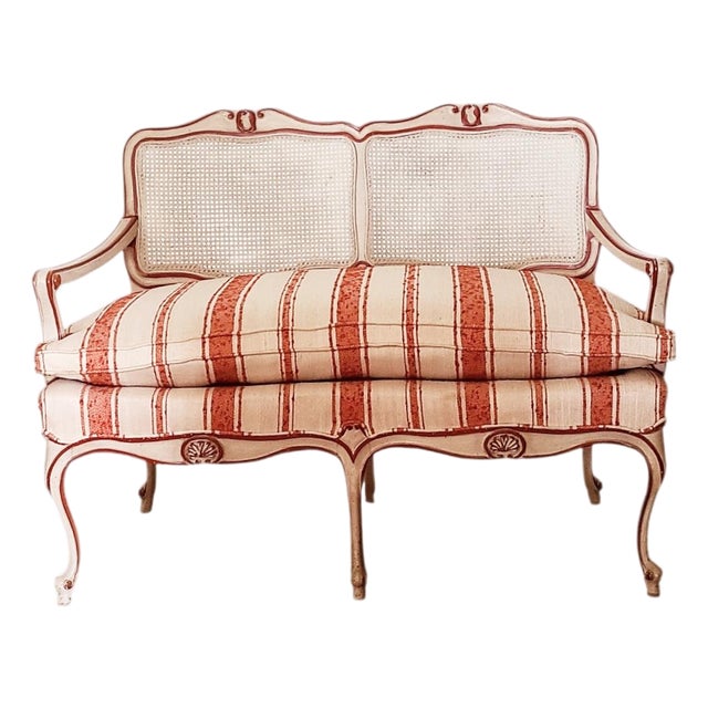 W&j Sloane Inc. 1969 Louis XV Provincial Style Cane-Back Settee For Sale