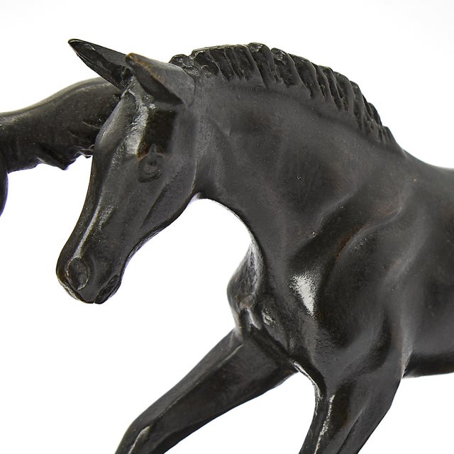 Metal Patinated Bronze Sculpture of Two Running Horses For Sale - Image 7 of 8