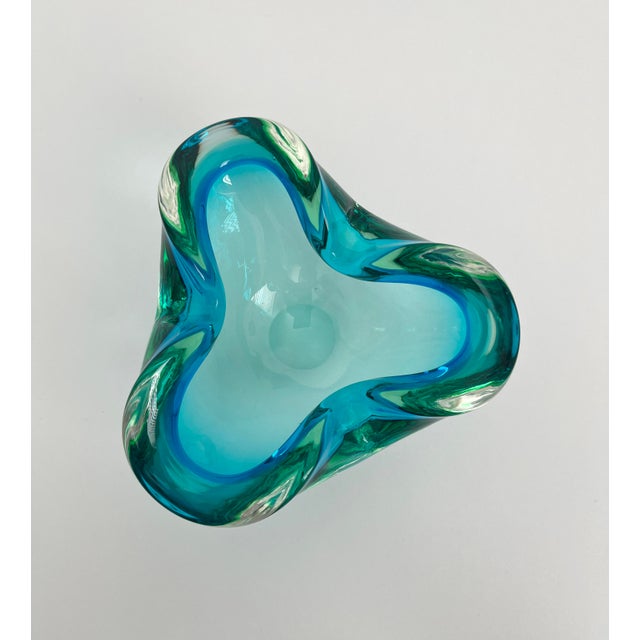 1960s Murano Style Blue Green Glass Ashtray Catchall Art Glass Bowl For Sale - Image 9 of 11